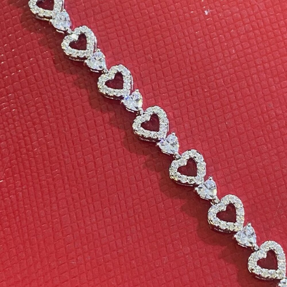 new Women's Solid 925 Sterling Silver 7.5 Inch CZ Tennis Bracelet fancy /heart